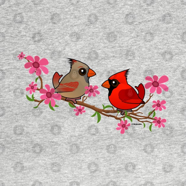 Birdorable Northern Cardinals on Blossom Branch by birdorable